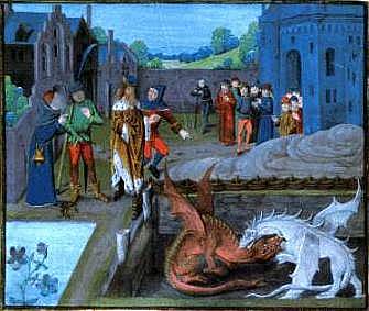 Image: 'Ambros [Young Merlin] Prophesies to Vortigern' (artist unknown)